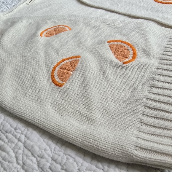 Orange Motif Fruit Slice Open Sweater Knit Cardigan - Picture 4 of 12